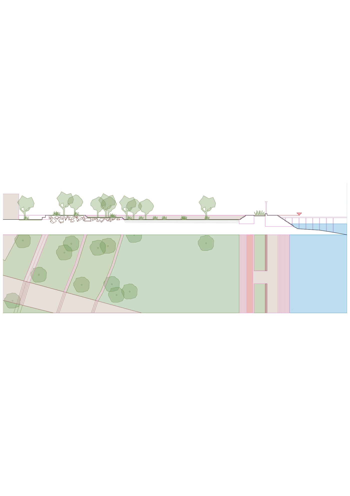 promenade section and plan